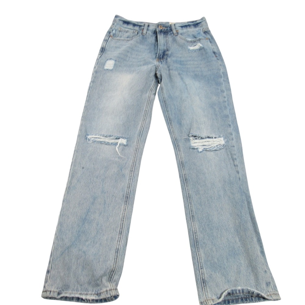 Wish List Jeans Womens Medium Light Wash Distressed‎ Straight Leg Ripped Denim
